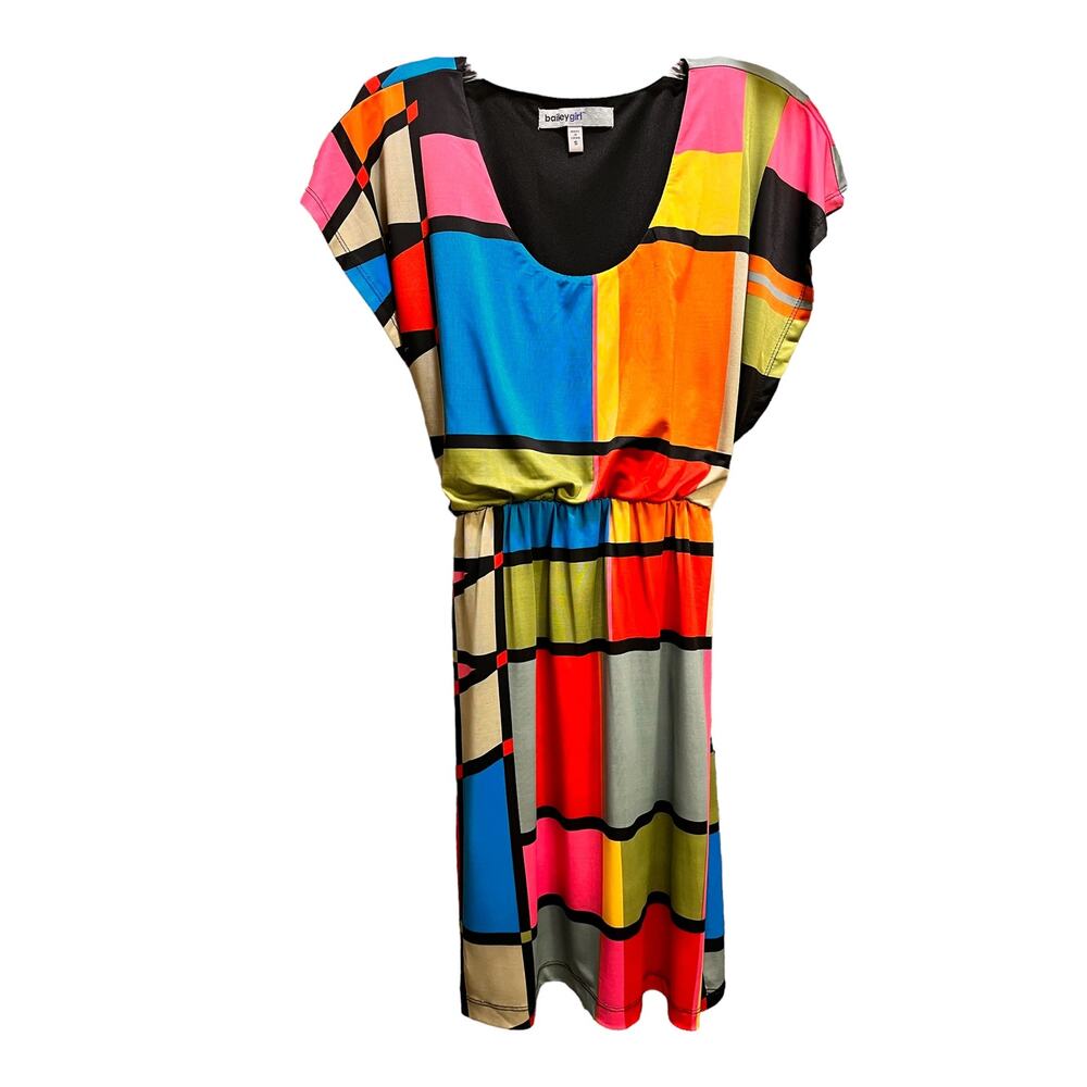 BaileyGirl Sleeveless Belted Color Block Dress Small Orange Red